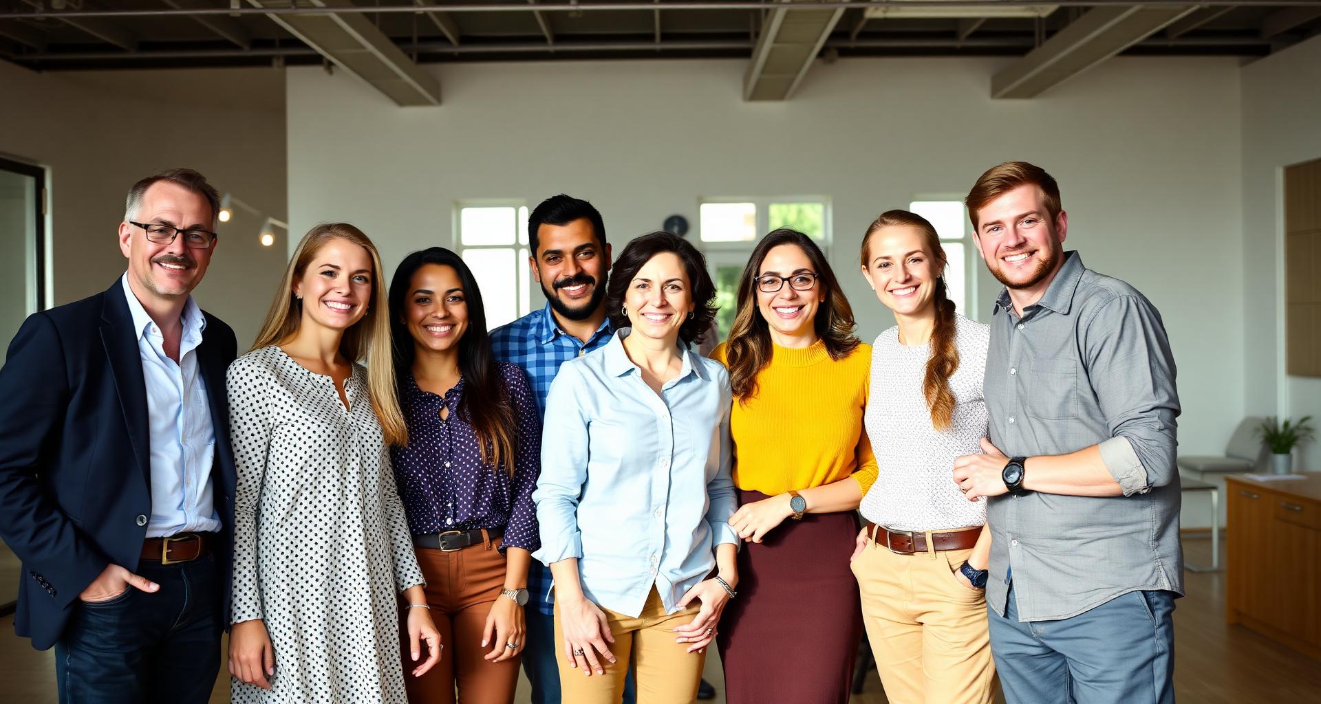 Diverse small-business team in a bright office